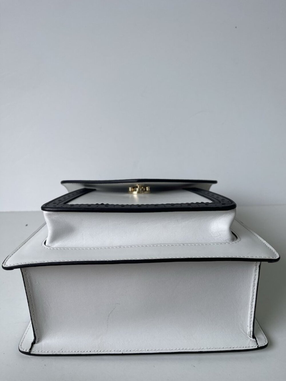 The Office of Angela Scott The Babe Black White Leather Top Handle Bag Italy - Picture 10 of 11